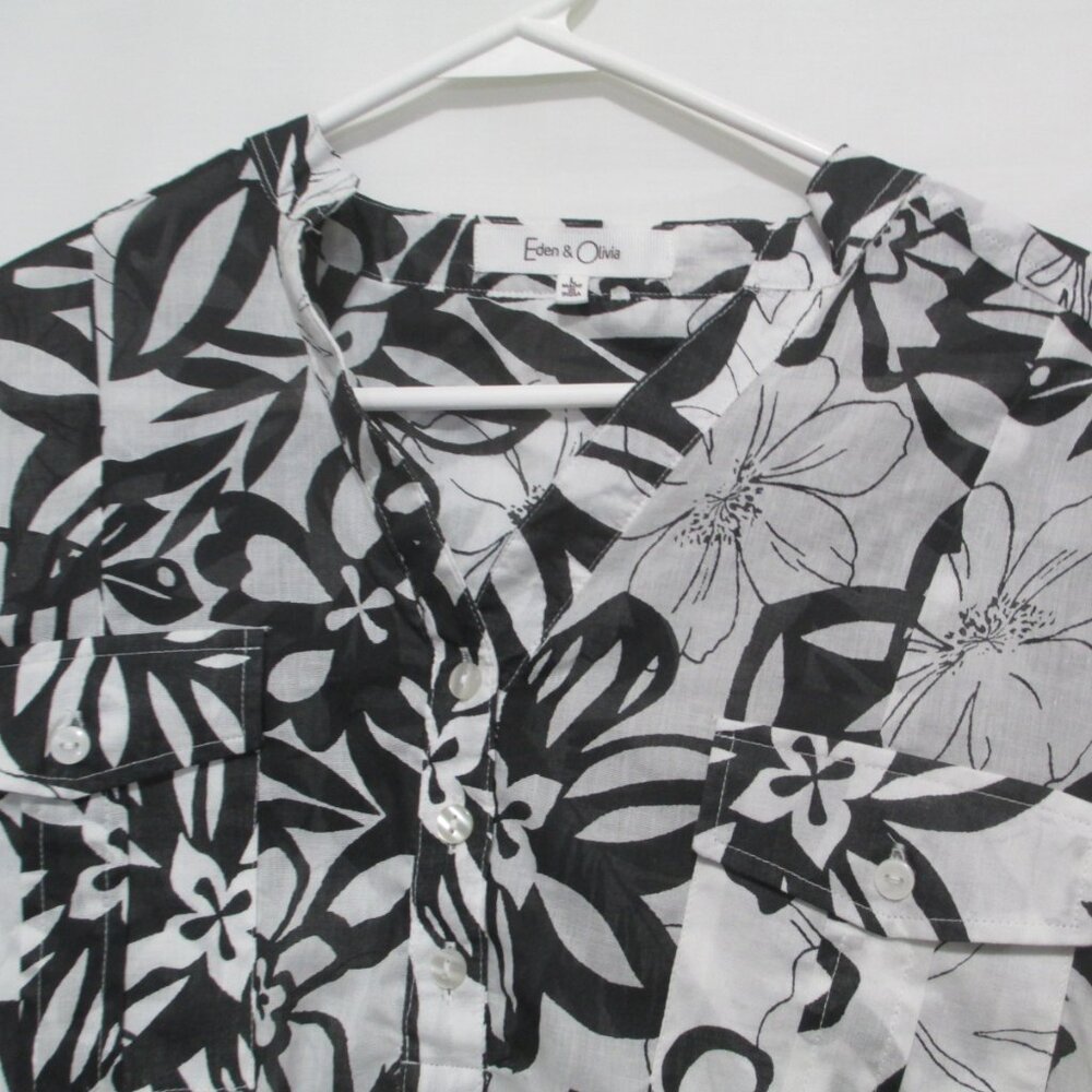 NWT Eden & Olivia Lightweight Floral Top Black White 3/4 Sleeve - Picture 6 of 9